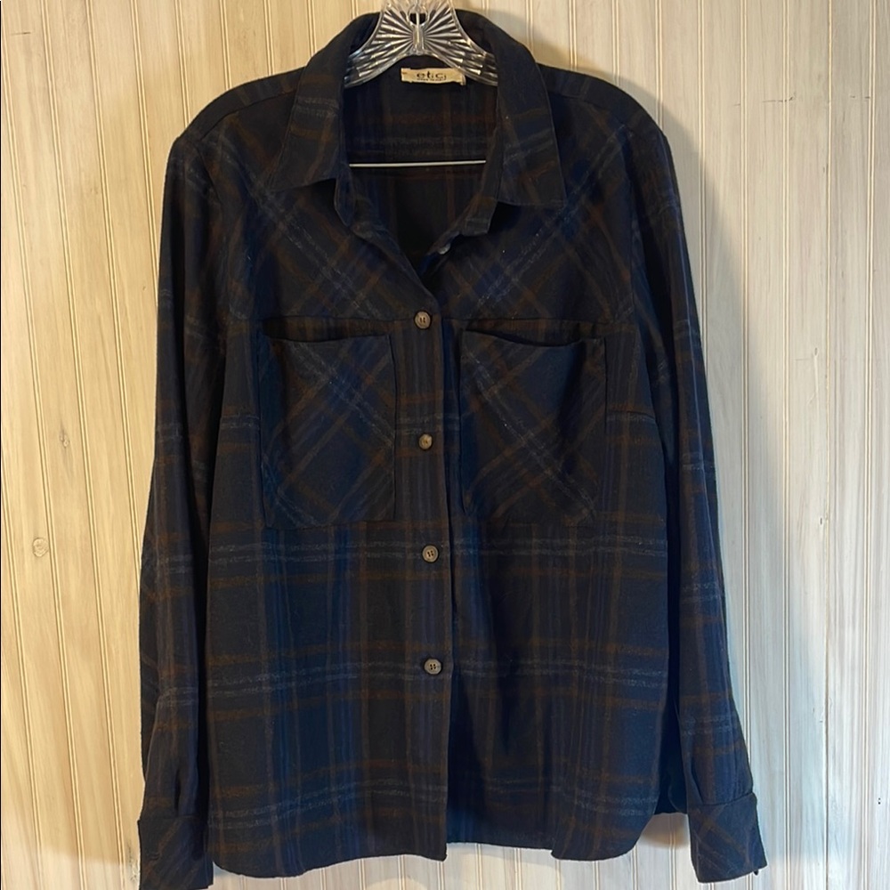 ETICI WOOL PLAID BUTTON UP WOMENS XXL